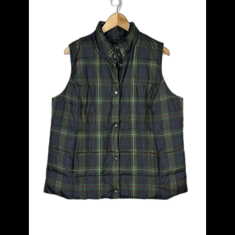 J. Jill Tartan Plaid Down Puffer Vest Plus Size 1X Preppy Classic Cozy